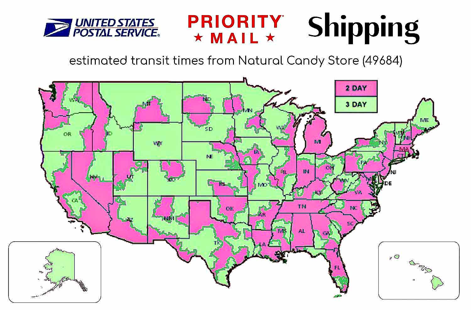 USPS Priority Mail Map